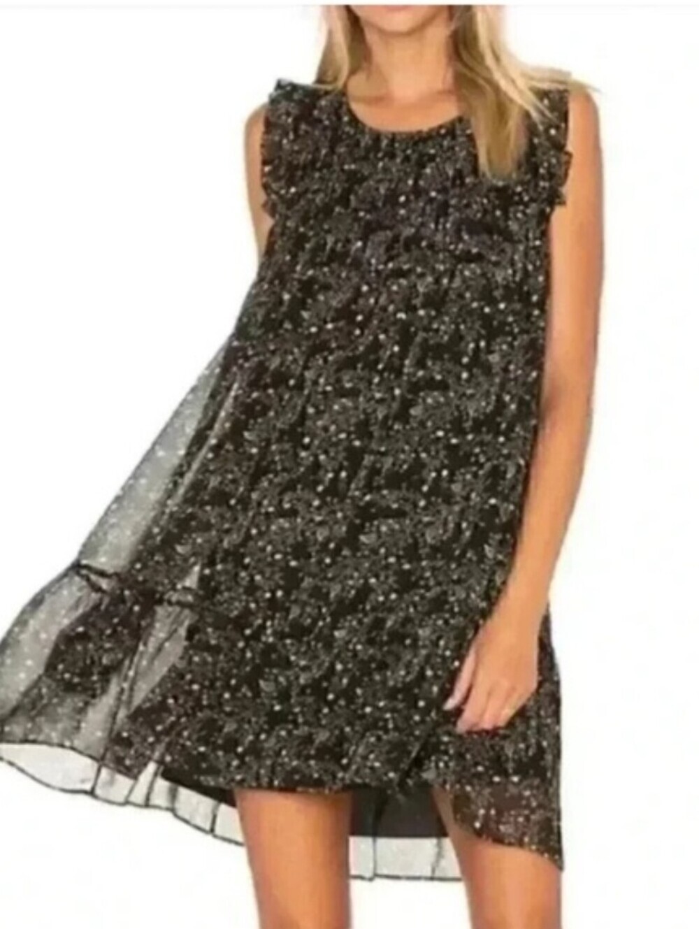 Joie Tahoma Silk Mini Dress Black Wildflowers Floral Pintuck Size XS